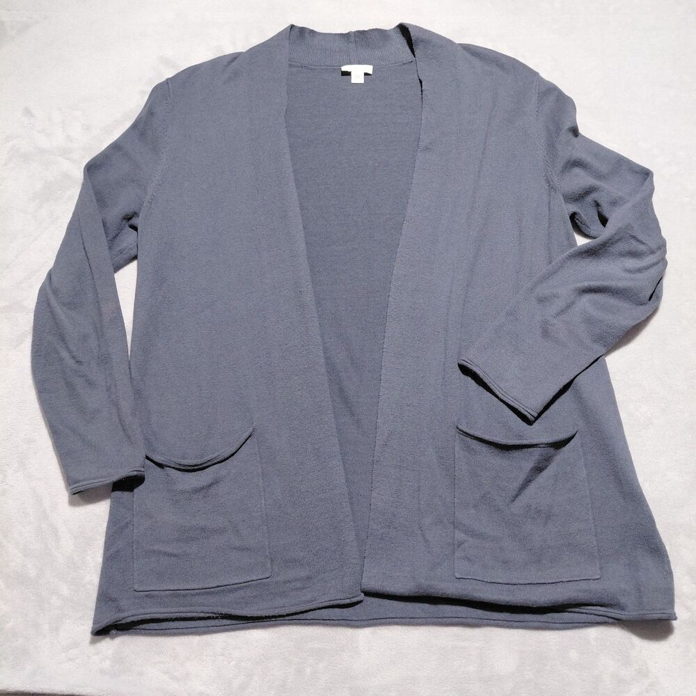 Pure Jill Slate Gray Blue Cotton Cashmere Open Front Cardigan Sweater Sz Small